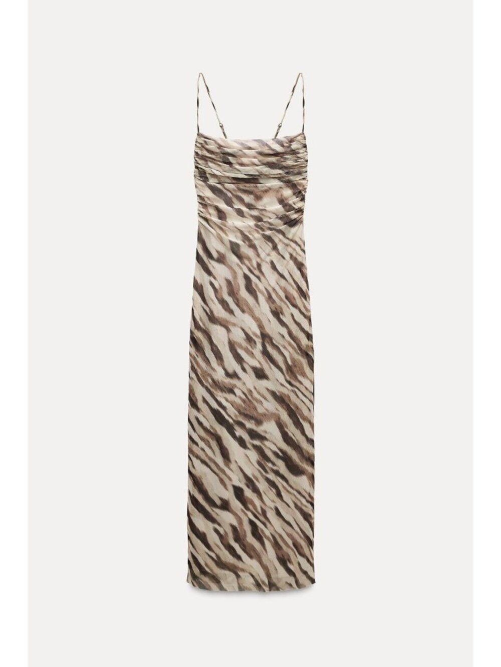 Zara Womens Midi Dress S Printed Brown Draped Semi Sheer Backless 8757/504 NWoT